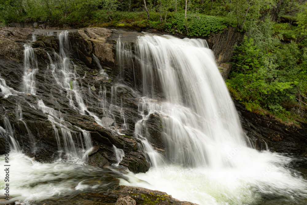Fototapeta premium Long exposure photography of a waterfall in Northern Norway