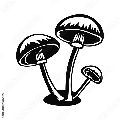 Hand drawn mushroom. Sketch mushroom. Isolated on white background. Black and white.