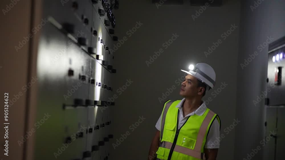 A construction engineer in a high-visibility vest and helmet with a headlamp inspects electrical panels indoors, holding a tablet for reference.
A construction engineer in a high-visibility vest and helmet with a headlamp inspects electrical panels indoors, holding a tablet for reference.