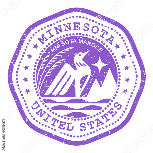 Minnesota state stamp with seal, USA travel stamp, shabby postmark of Minnesota, vector