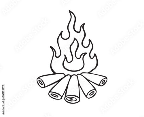 Doodle campfire for camp. outline fire camping, hand drawn campfire for outdoor activities