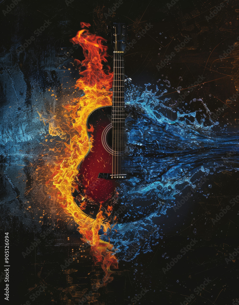 Obraz premium Guitar on Fire and Water Contrast