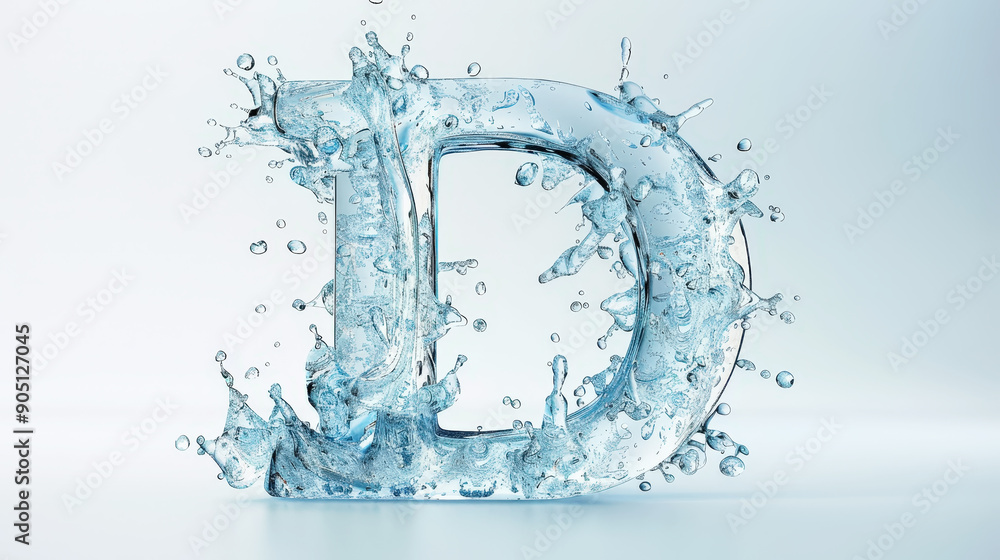 Capital letter D made of blue water splashes or ice on light background. Scrapbook activity. Generative AI Capital letter D made of blue water splashes or ice on light background. Scrapbook activity. Generative AI