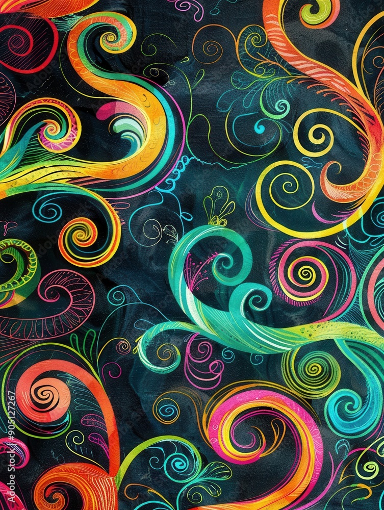 A chalkboard is filled with vibrant spirals and abstract shapes drawn with colorful chalk, showcasing creativity and artistic expression during an art activity. Generative AI A chalkboard is filled with vibrant spirals and abstract shapes drawn with colorful chalk, showcasing creativity and artistic expression during an art activity. Generative AI
