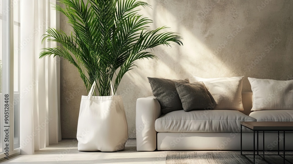 Living Room Plant Tote Bag Mockup | Tote bag mockup | realistic Living Room Plant Tote Bag Mockup | Tote bag mockup | realistic