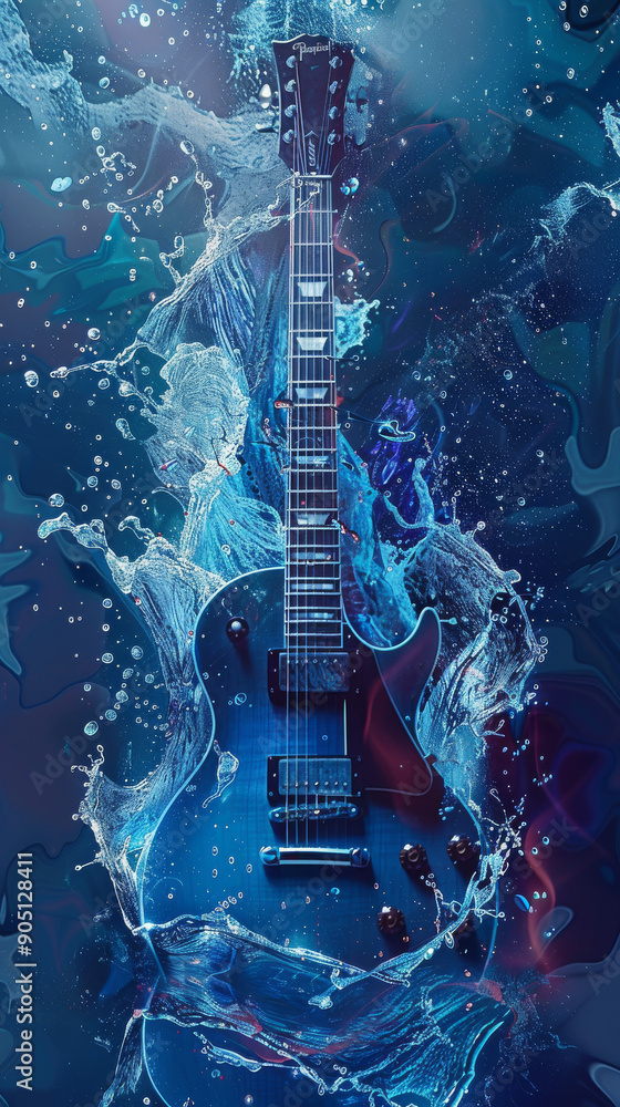 Naklejka premium Electric Guitar and Water Splash, Wet-on-Wet Artistic Style