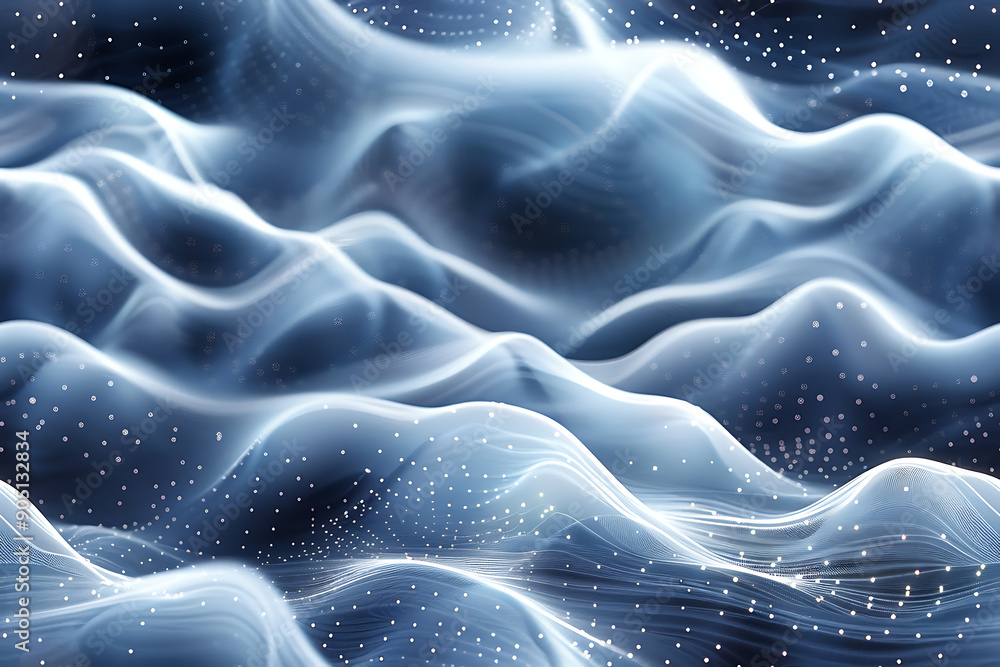 Seamless abstract texture featuring waves with glowing dots and lines, creating a futuristic and dynamic design with depth.
Seamless abstract texture featuring waves with glowing dots and lines, creating a futuristic and dynamic design with depth.