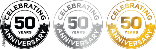 50 years anniversary celebrating black silver gold icon vector on white background. Eps 10
