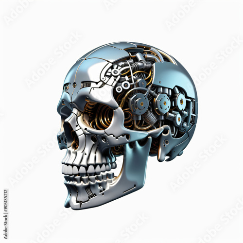 Cyborg head skull. Isolated...