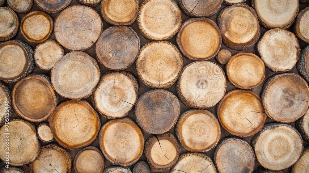 Close-up of a Wall Made of Circular Wooden Slabs Close-up of a Wall Made of Circular Wooden Slabs