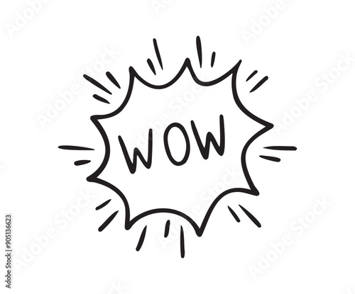 Wow Hand drawn cloud speech bubble element wow text. Explosion cloud icon. Isolated Comic doodle sketch style