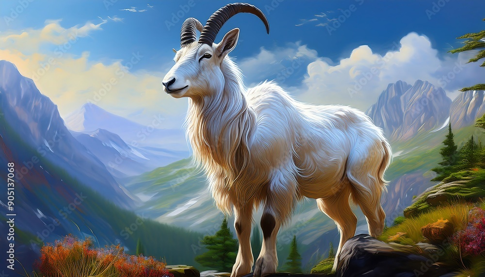 Obraz premium illustration of Himalayan Tahr in a mountain ecosystems