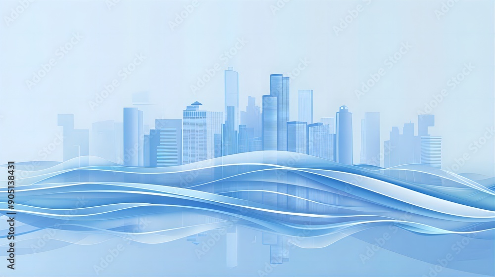 Modern City Skyline with Waves Modern City Skyline with Waves
