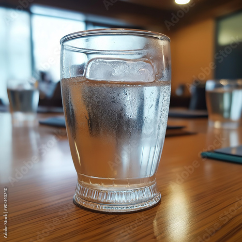 Cool and Crisp : Close-Up of Iced Tea in a Transparent Glass Mug with Condensation