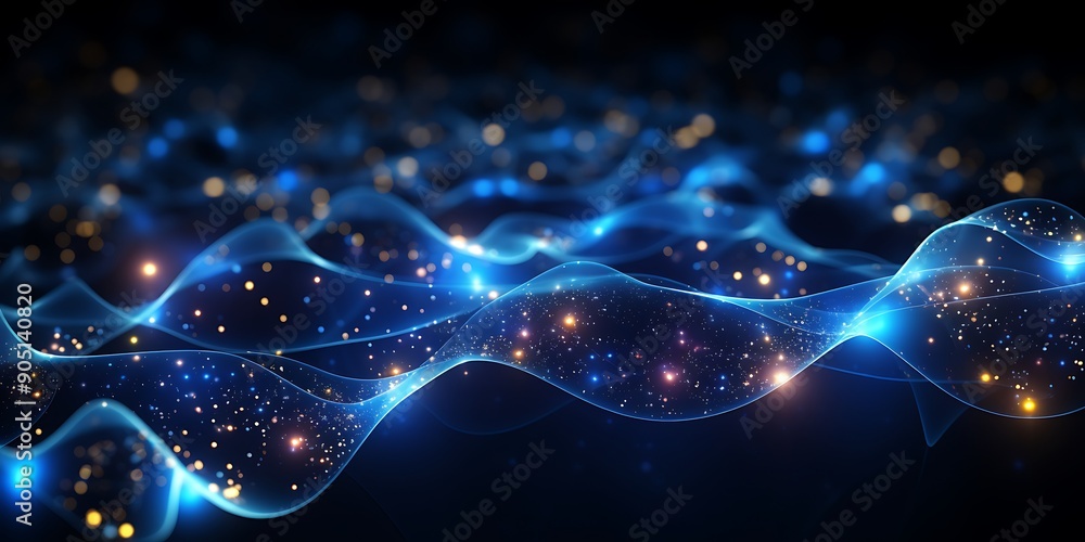 Abstract background with glowing,connections and dots forming an abstract wavy pattern on a dark backdrop. Abstract background with glowing,connections and dots forming an abstract wavy pattern on a dark backdrop.