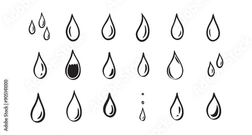 Hand drawn doodle water drop. Water drops icons