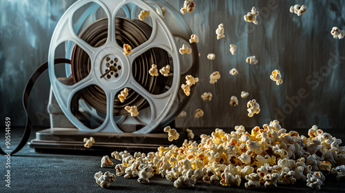 Cinema concept, popcorn, tikets photo