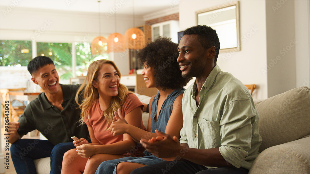 Friends Enjoying Lively Conversation and Laughter in a Cozy Modern Living Room Setting Friends Enjoying Lively Conversation and Laughter in a Cozy Modern Living Room Setting