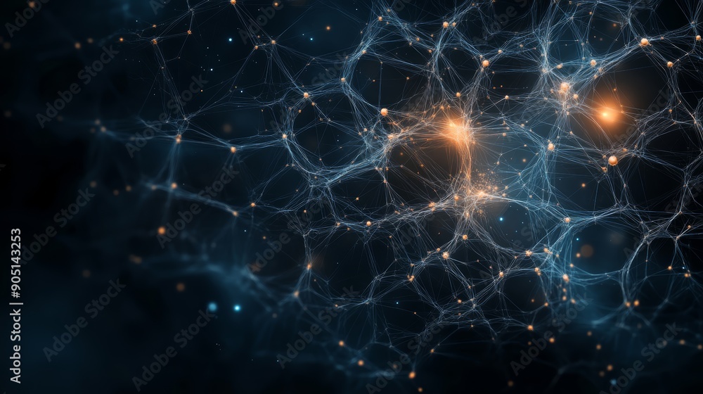 Abstract network of glowing lines and particles in dark space, resembling a neural network or a constellation. Abstract network of glowing lines and particles in dark space, resembling a neural network or a constellation.