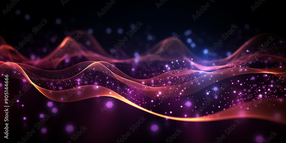 Abstract background with glowing,connections and dots forming an abstract wavy pattern on a dark backdrop. Abstract background with glowing,connections and dots forming an abstract wavy pattern on a dark backdrop.