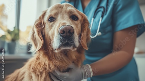 Veterinarian doctor carefully examining a dog and a cat, pet medical care and insurance concept