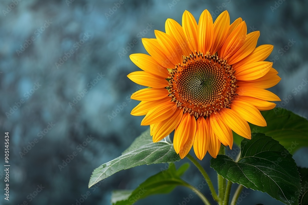 Obraz premium Sunflower Blossom on Blue Background - Vibrant Floral Design for Print, Cards, Posters