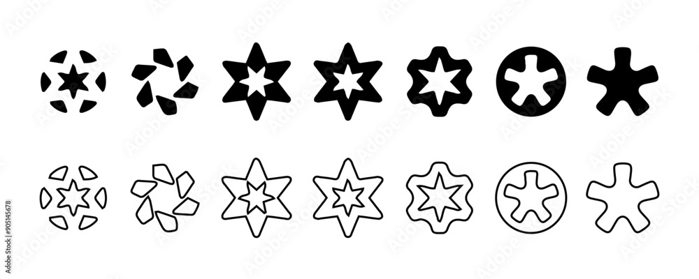 Abstract and basic shape icon collection. Geometric y2k style element shape. Polygonal elements. Modern trendy minimalist basic figures, circles, hexagon, star, flat style. Vector illustration