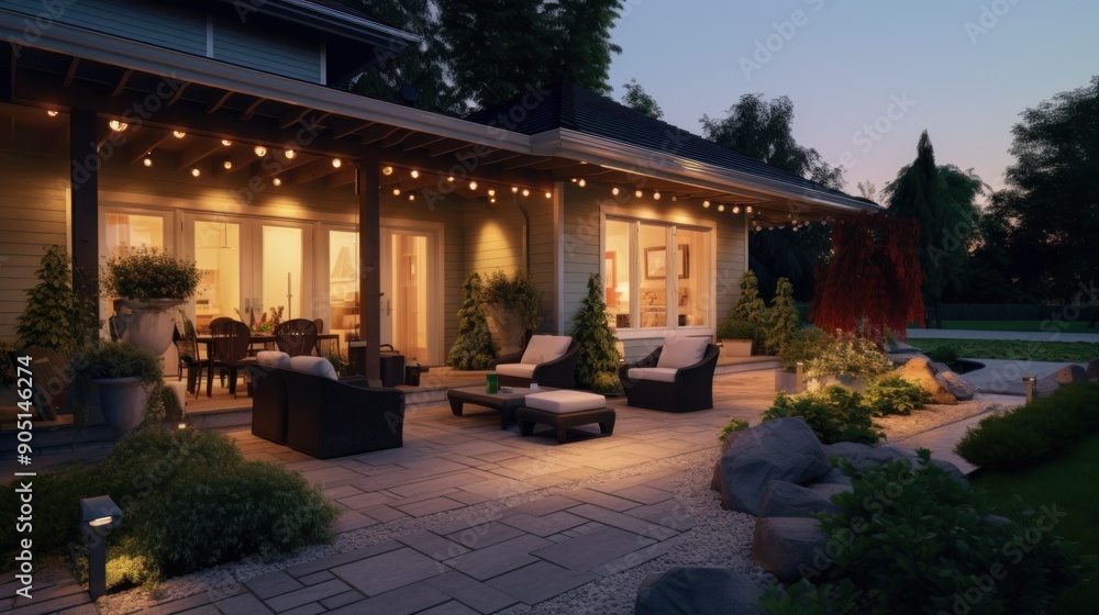 Obraz premium Evening Patio with String Lights