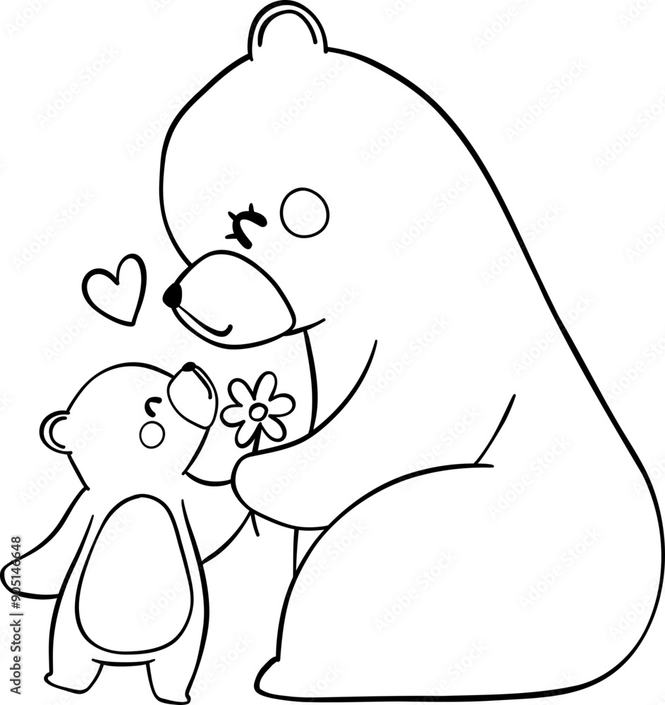 Retro Mothers Day Bear and baby outline Retro Mothers Day Bear and baby outline
