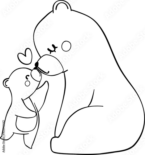 Retro Mothers Day Bear and baby outline 