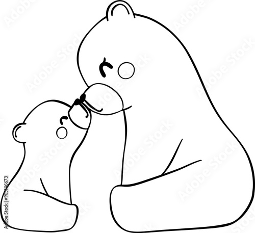 Retro Mothers Day Bear and baby outline 