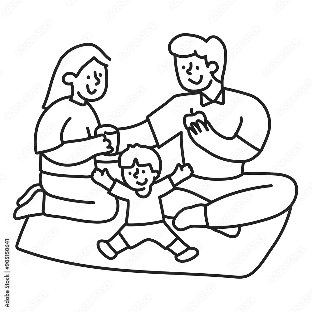 PNG Family picnic flat line, collage element, transparent background PNG Family picnic flat line, collage element, transparent background