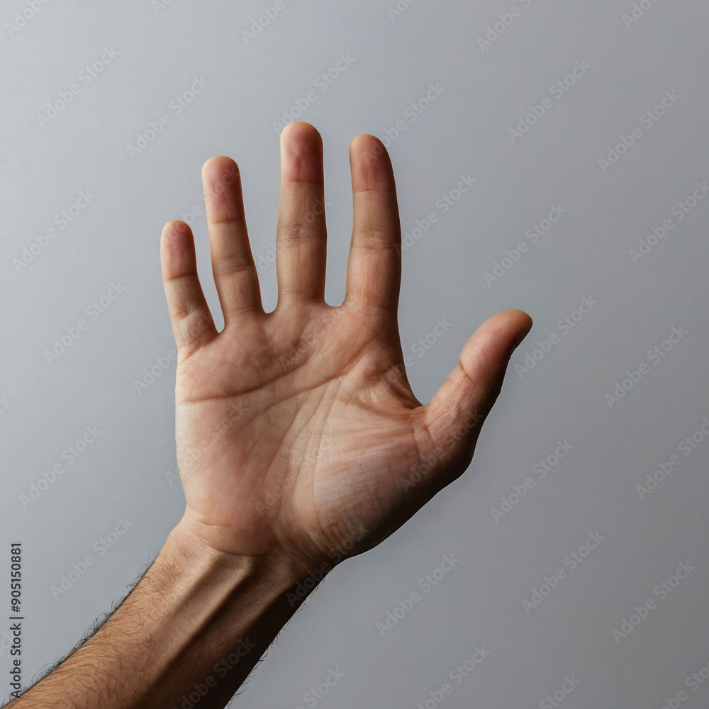 Human hand with open palm isolated on grey background. Human hand with open palm isolated on grey background.