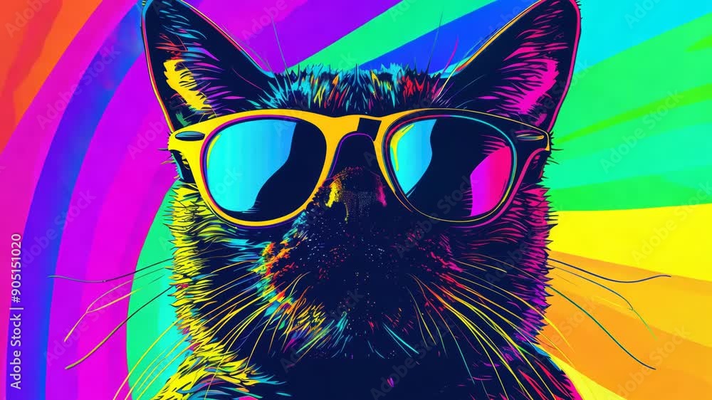 Vivid digital art of a black cat wearing sunglasses on its head ...