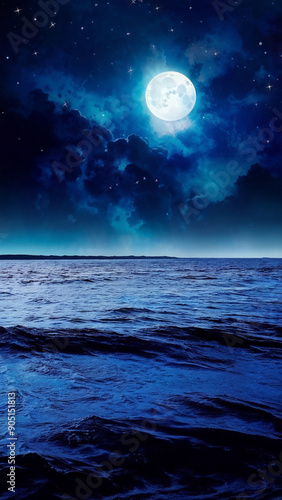 Celestial Full Moon over Dreamy Ocean