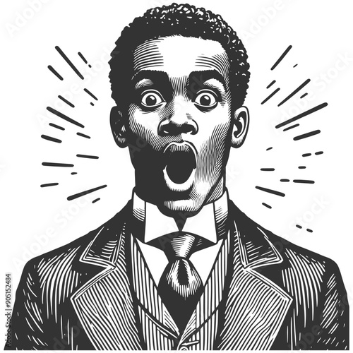 surprised man businessman in a suit with shocked expression, mouth open wide in astonishment sketch engraving generative ai vector illustration. Scratch board imitation. Black and white image.