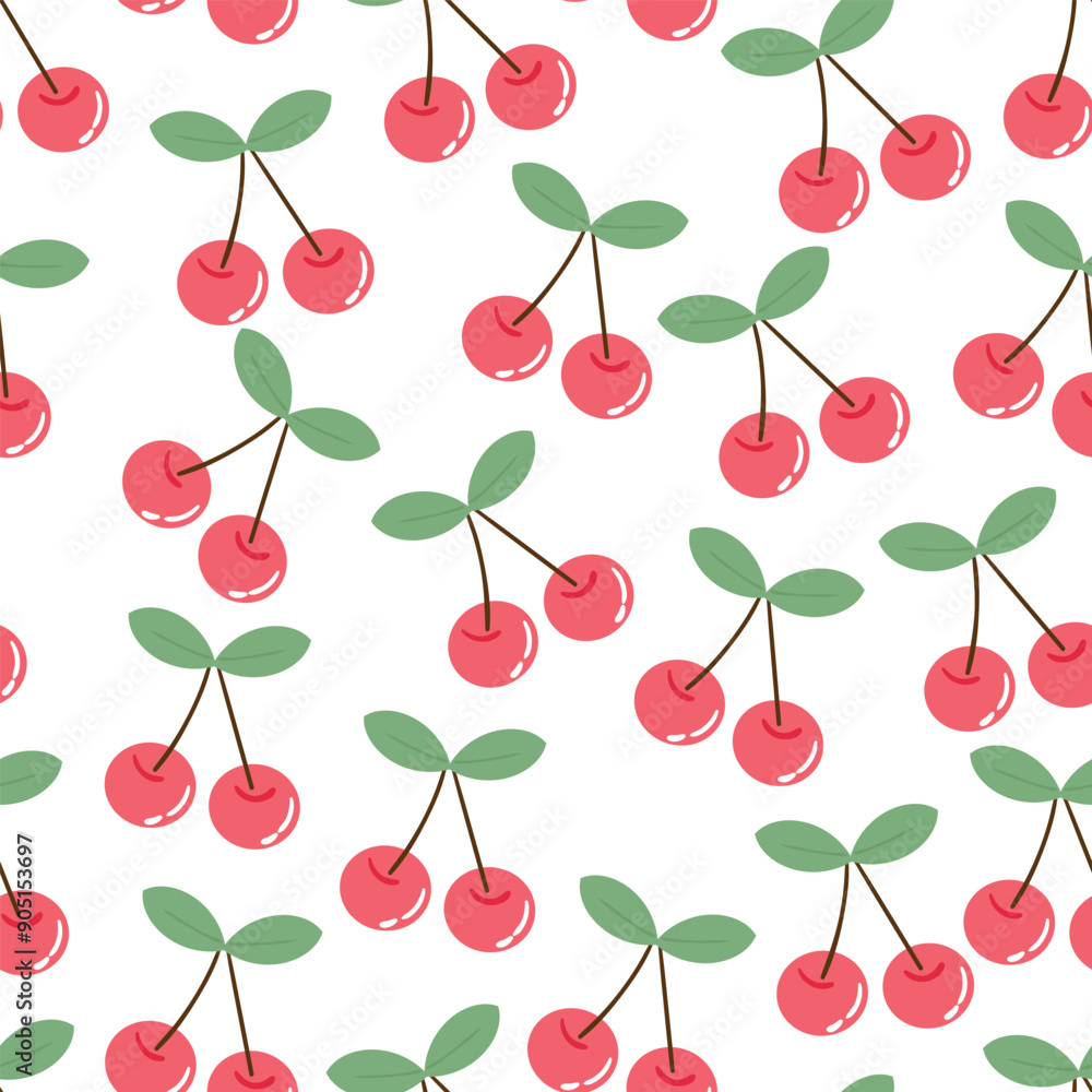 Seamless pattern with cute cartoon cherries, for fabric prints, textiles, gift wrapping paper. children's colorful vector, flat style Seamless pattern with cute cartoon cherries, for fabric prints, textiles, gift wrapping paper. children's colorful vector, flat style