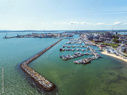 Harbour and Marina over Poole Quay from a drone, Poole, Dorset, England