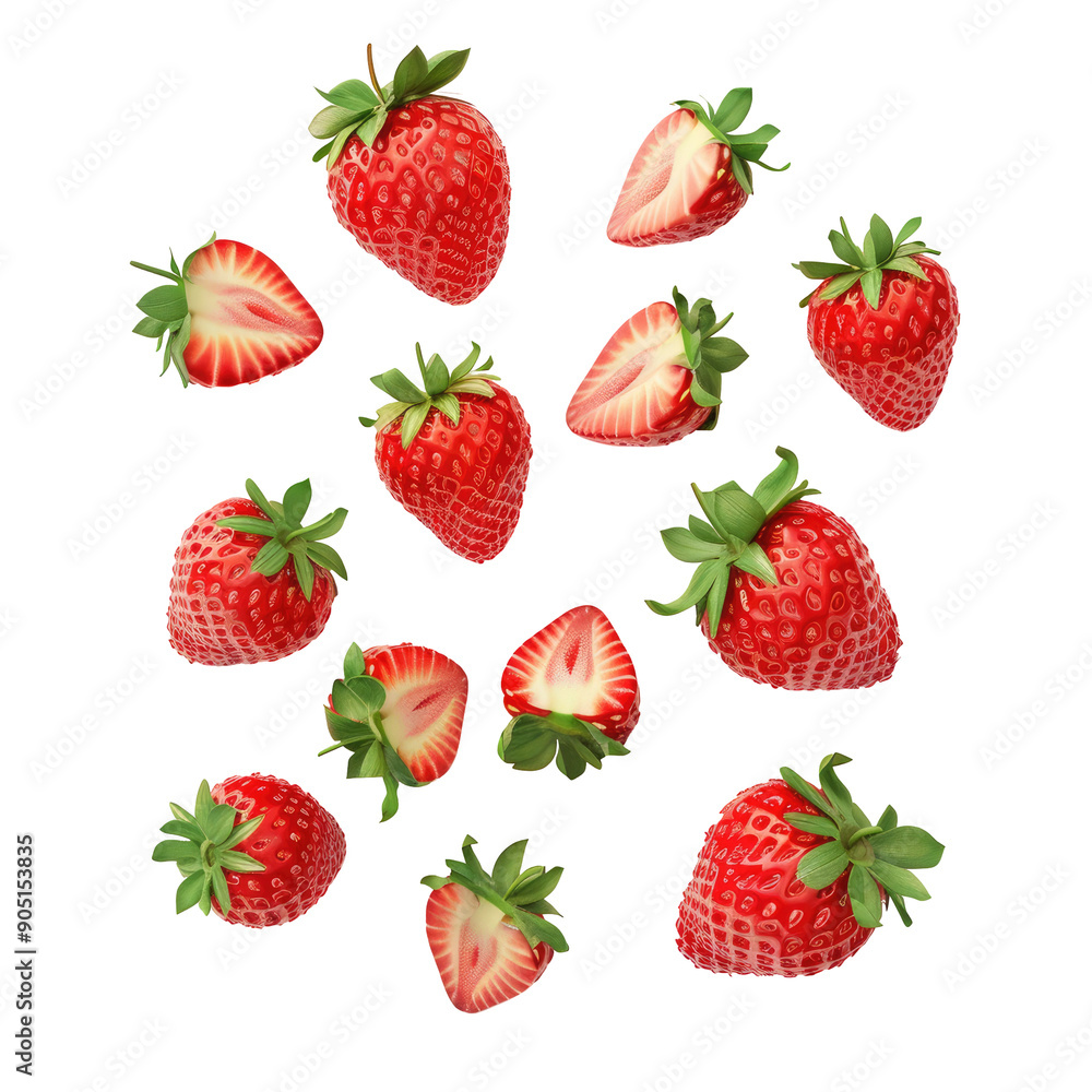 Set of fresh whole and sliced strawberries. Set of fresh whole and sliced strawberries.