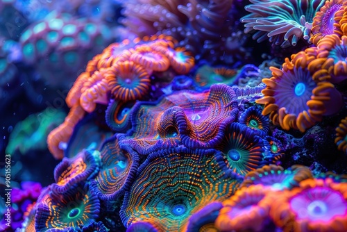 Vibrant Coral Reef with Multicolored Polyp Formations photo