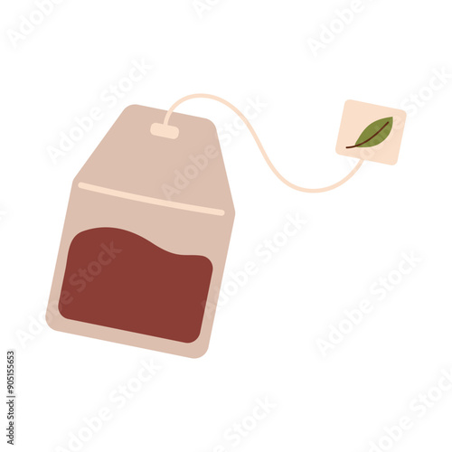 Tea bag, icon. Herbal tea bag packaging for morning tea. Vector illustration of tea on white background