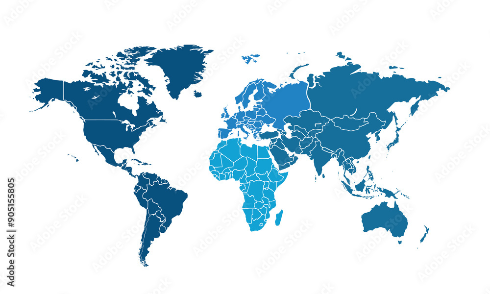 Obraz premium Map of the world with individual colors for website layouts,background, education, precise, customizable, Travel worldwide,map silhouette backdrop,earth geography,political, reports.