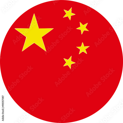 The flag of China. Flag icon. Standard color. Round flag. Computer illustration. Digital illustration. Vector illustration.