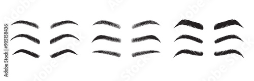 Isolated Eyebrows set Cartoon. Eyebrow makeup template. Classic brow makeup shaping vector set. Various eyebrows types. shapes, thin, thick, curved eyebrows set. 