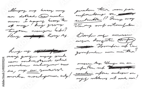 Unreadable handwritten text. Sweeping handwriting words. Poetic Abstract lettering work written pen.