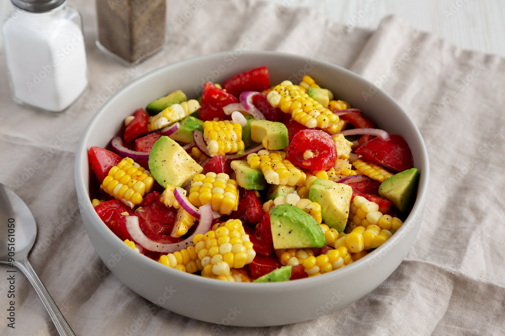 Healthy Fresh Corn Salad in a Bowl, side view. Healthy Fresh Corn Salad in a Bowl, side view.