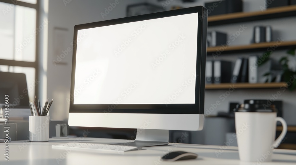 white monitor screen on white table white monitor screen on white table