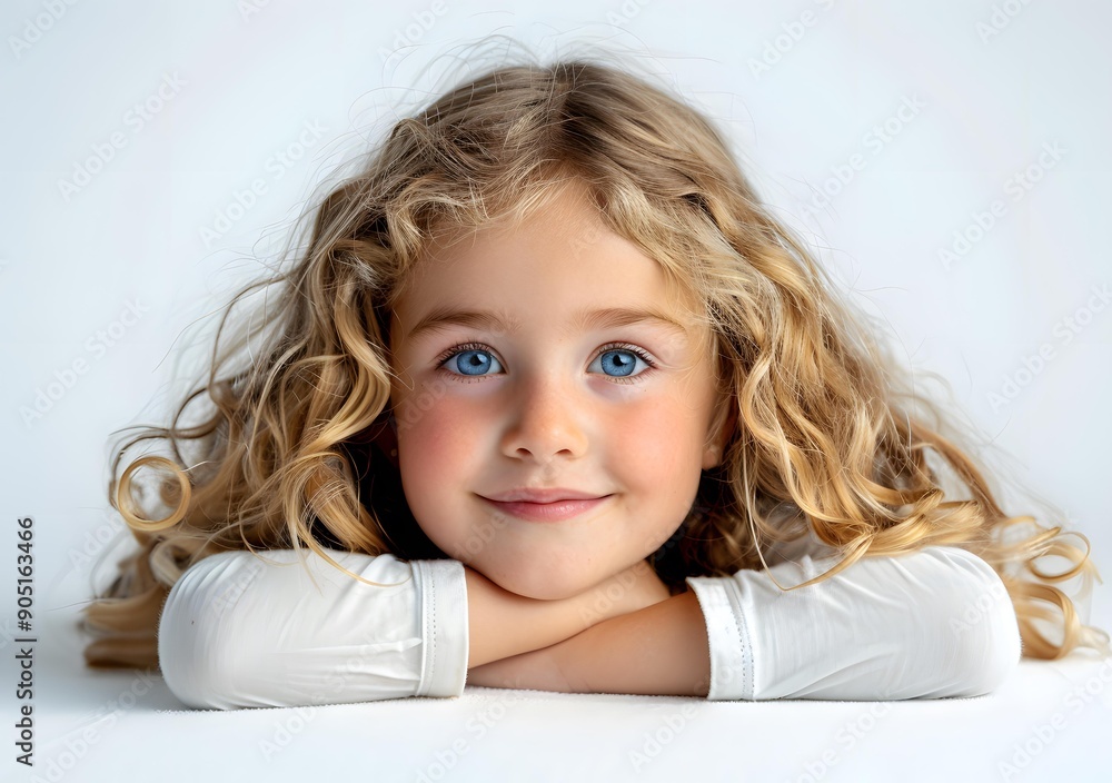 Portrait of a young girl with blond curly hair and blue eyes Portrait of a young girl with blond curly hair and blue eyes