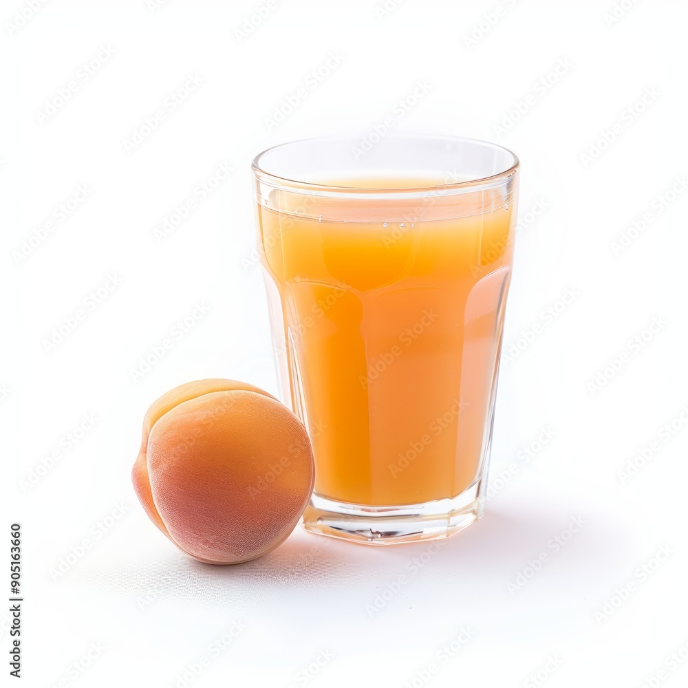 Medium shot of Glass of Apricot juice near the Apricot, isolated on a white background, Medium shot of Glass of Apricot juice near the Apricot, isolated on a white background,