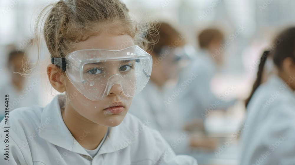 Child in safety goggles, welding metal frames for new school windows, soft-focus background highlighting classmates practicing sports on the school field, child labor. Child in safety goggles, welding metal frames for new school windows, soft-focus background highlighting classmates practicing sports on the school field, child labor.